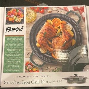 Black and Green Cast Iron Grill Pan with Lid